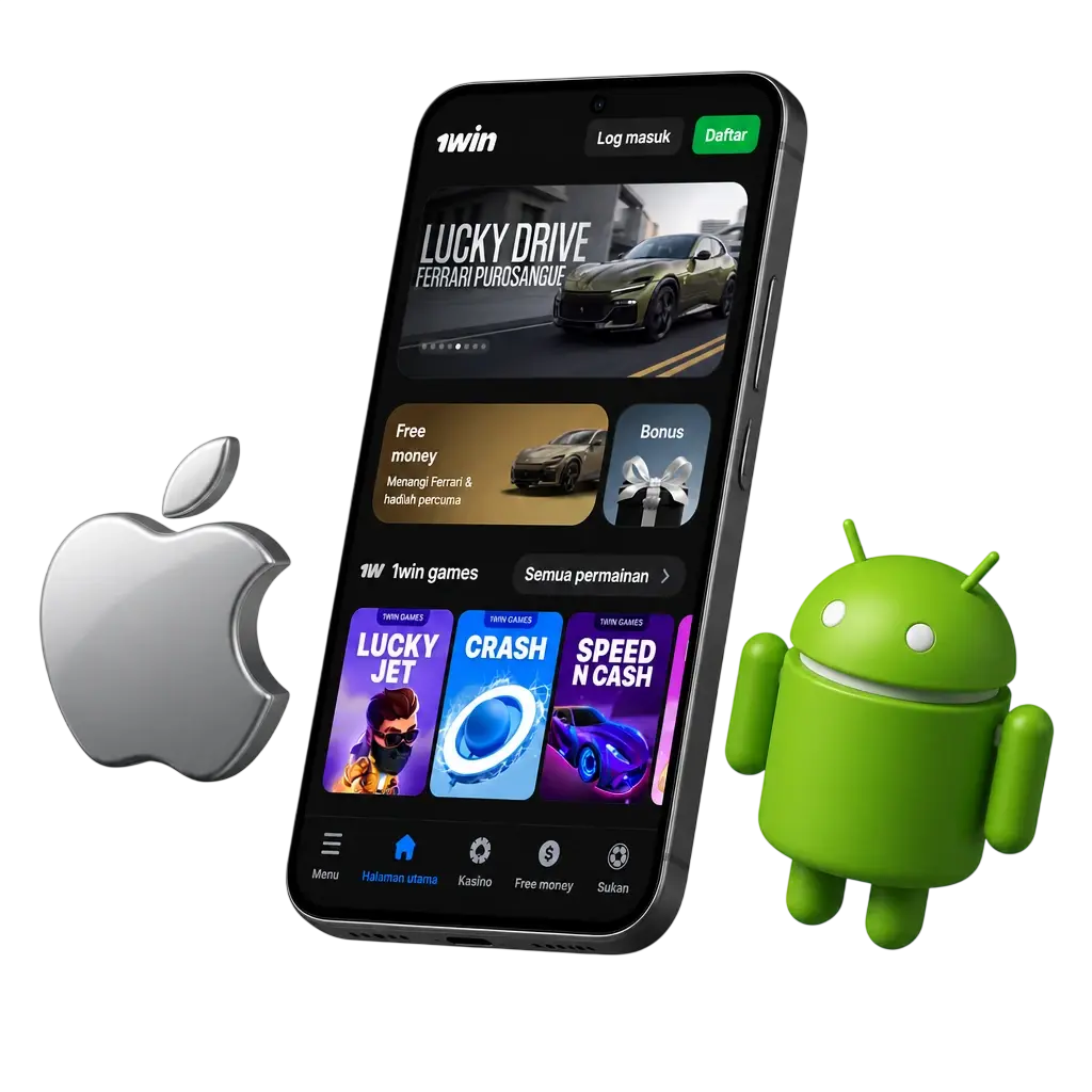 1win app download for Android and iOS showing sportsbook and casino platform for Malaysia bettors