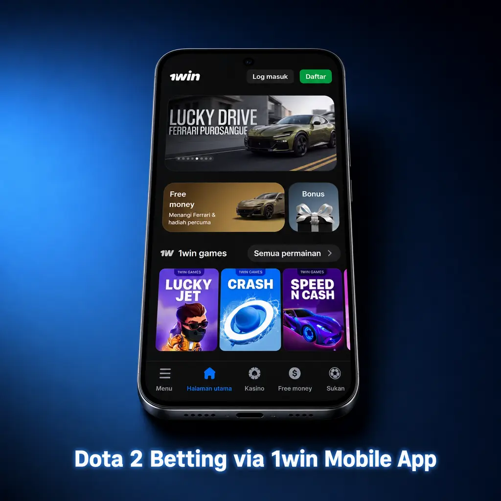 Dota 2 betting on the 1win mobile app showing live odds, streaming, and quick match selection for esports wagers.