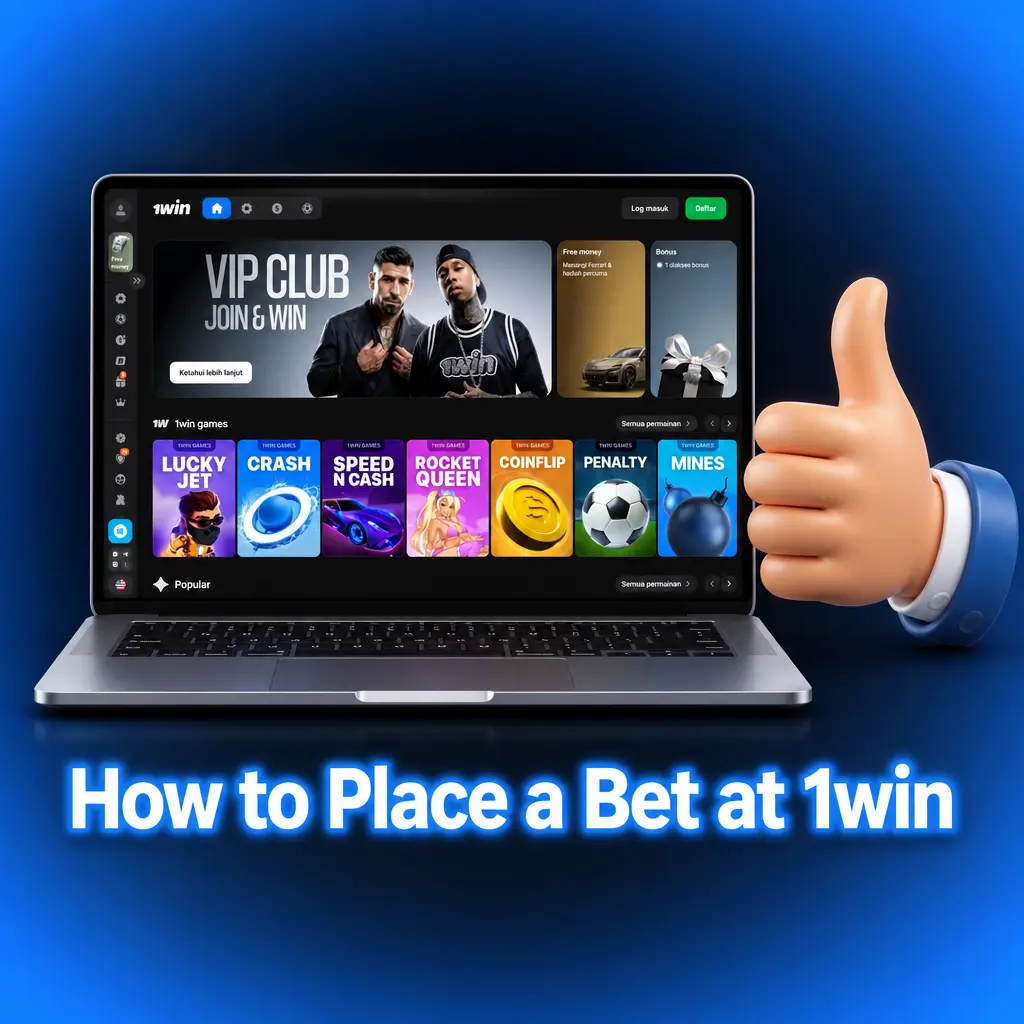 Step-by-step guide showing how to select a sport, pick a market, enter stake, and confirm a bet at 1win sportsbook.