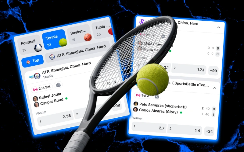 Place winning live tennis bets during ongoing matches on 1win.