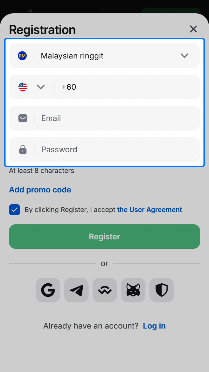 Fill in your registration details to create an account and win big at 1win.