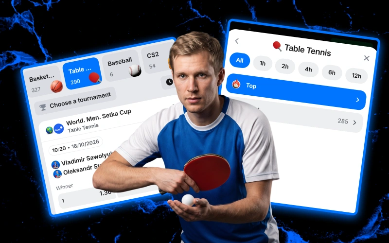 Place winning bets on fast-paced table tennis tournaments today on 1win.